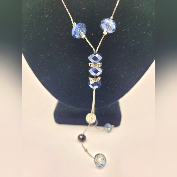 21" Faceted Glass, Clay Beads with Rhinestone Inlay Abstract Beads Necklace - Picture 6 of 7